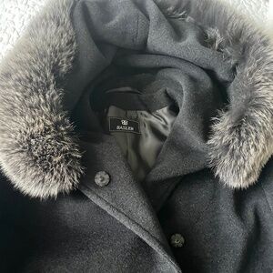 Grey Fur Hooded Women's Coat with Belt  Size M BASLER